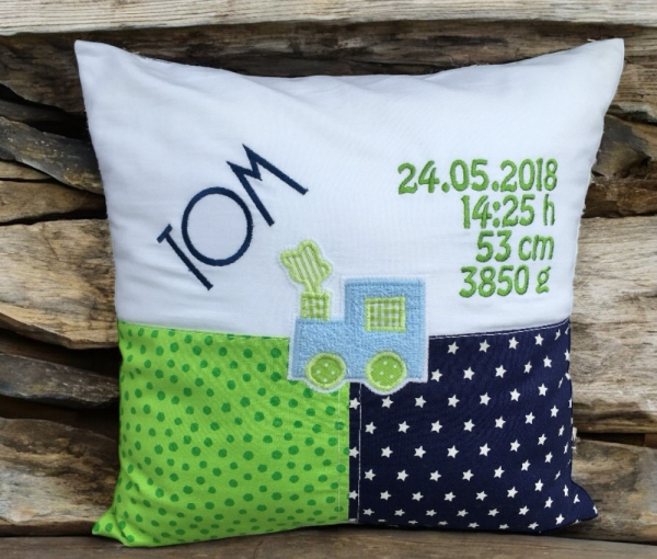 Geburtskissen Modell Tom 35 x 35 cm - personalisierbar