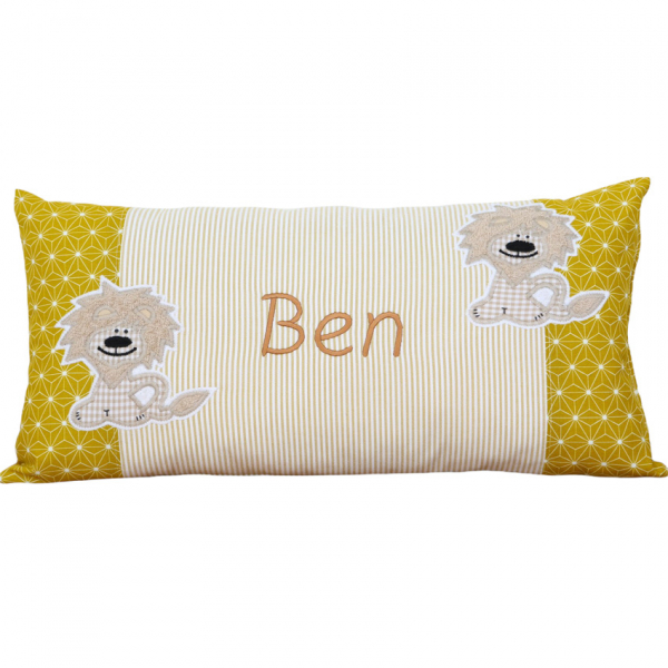 Namenskissen Modell Ben mit Löwen 25 x 50 cm - personalisierbar