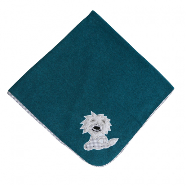 Babydecke petrol mit Löwe 75 x 75 cm - personalisierbar