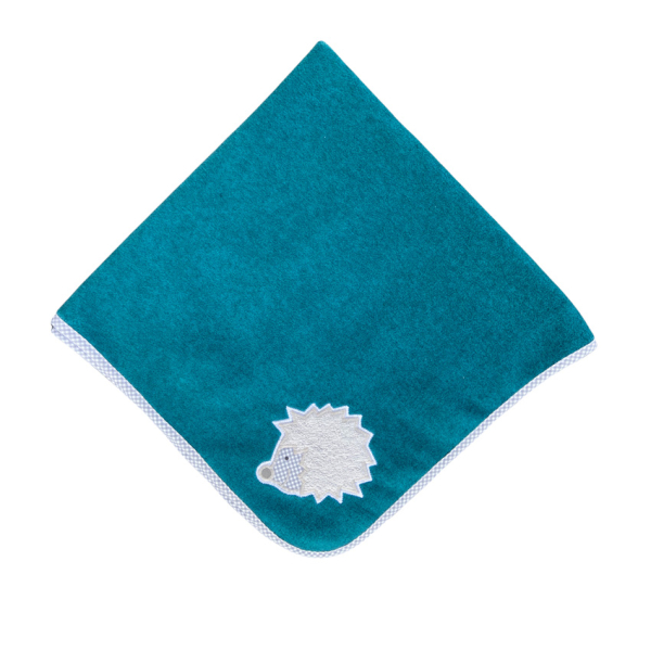 Babydecke petrol mit Igelmotiv 75 x 75 cm - personalisierbar