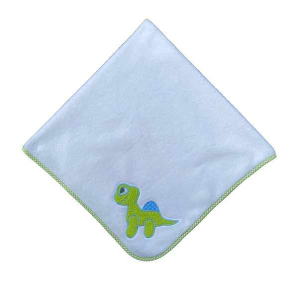 Babydecke weiß mit Dinomotiv 75 x 75 cm - personalisierbar
