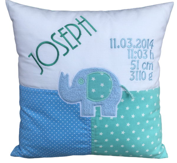 Geburtskissen mit Wunschmotiv Modell Joseph - personalisierbar