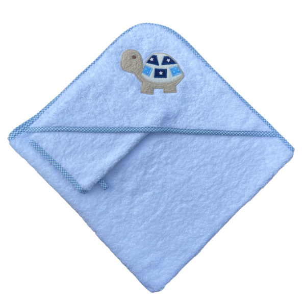 Kapuzenhandtuch mit Schildkröte und Akzenten in blau - personalisierbar