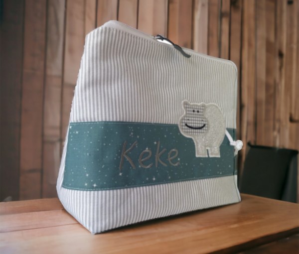 Kulturtasche mit Nilpferd - personalisierbar