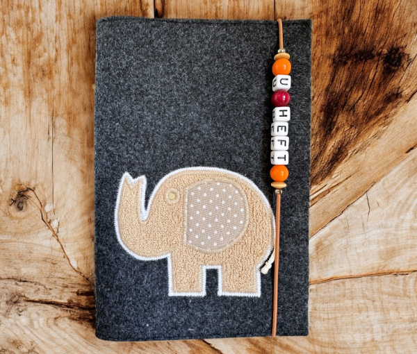 U-Heft-Hülle Filz mit Elefant