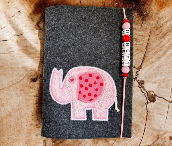 U-Heft-Hülle Filz mit Elefant
