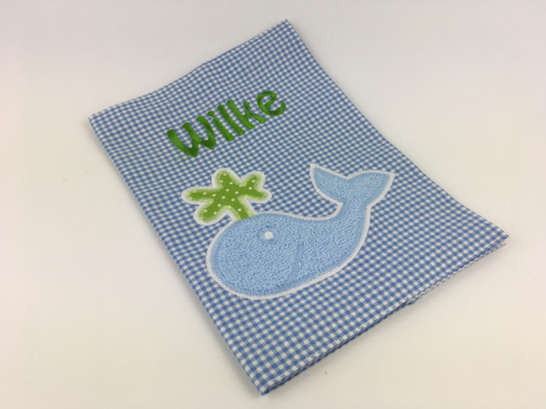 Hülle für das U-Heft in blau mit grün - personalisierbar